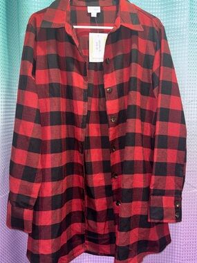 NWT Lularoe XL Red & Black Buffalo Plaid Abigail Flannel Shirt